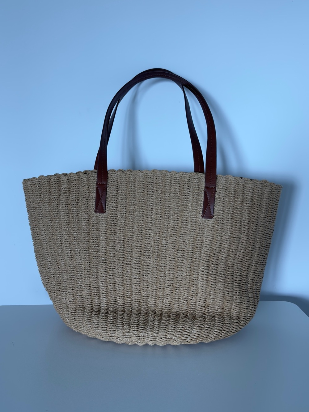 J. Crew Natural Straw Tote with Brown Leather Handles